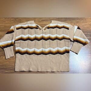 Chevron Pattern V-Neck Sweater - Tan, Brown, Black size 3X